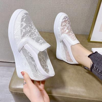 Wedges Shoes for Women Black White Lace Flower Shoes Women Loafers 2024 Women Casual Shoes Comfortable Platform Sneakers