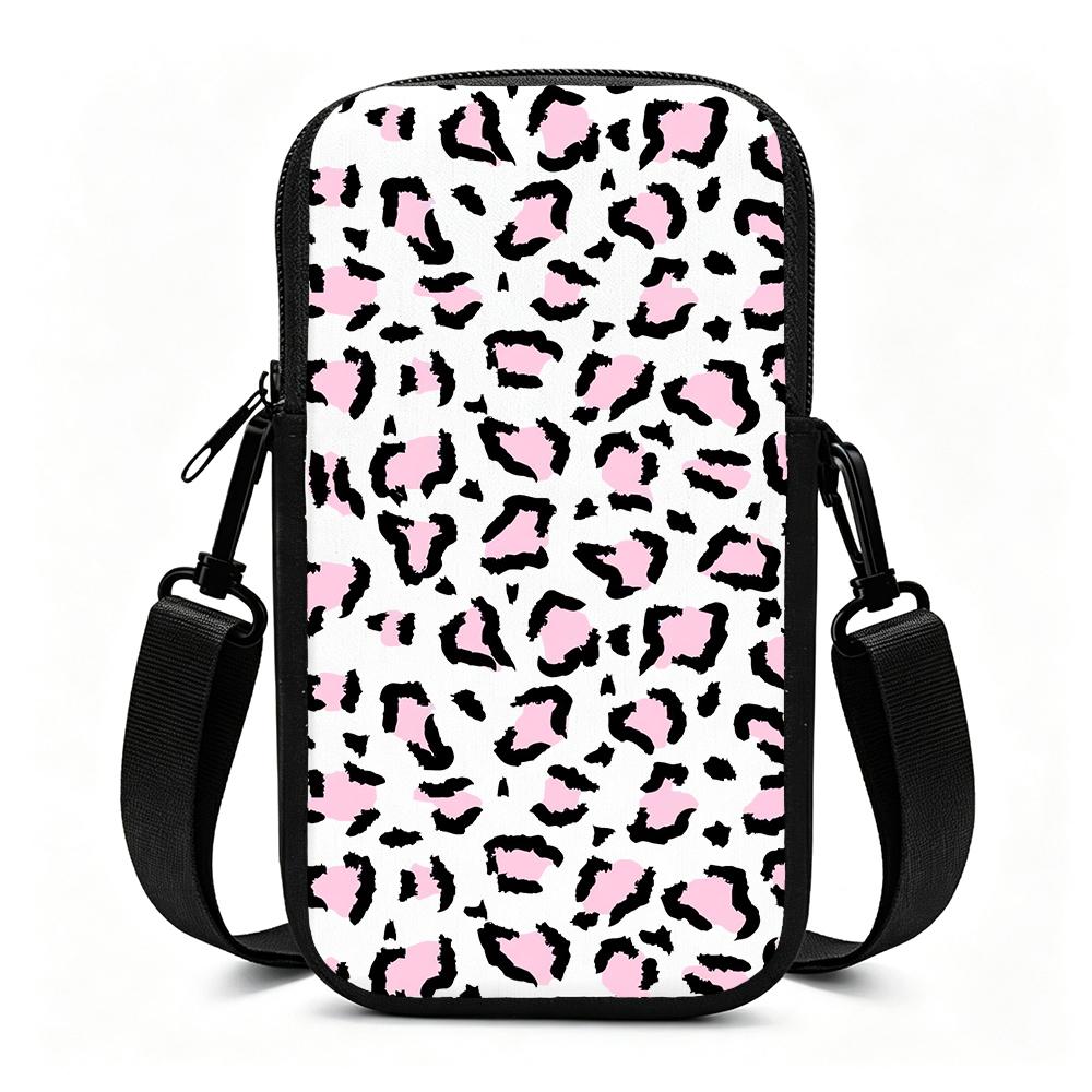 Cute Pink Abstract Dalmatian Spot Print Crossbody Phone Bag, Lightweight Cell Phone Purse with Card Holder, Christmas Gift Trendy Fashion Shoulder Bag