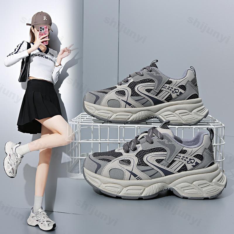 Fashion 2025 Spring New Women Shoes Non Slip Casual Shoes Breathable Mesh Comfortable Sneakers Lace-up Height Increase Vulcanized Shoes