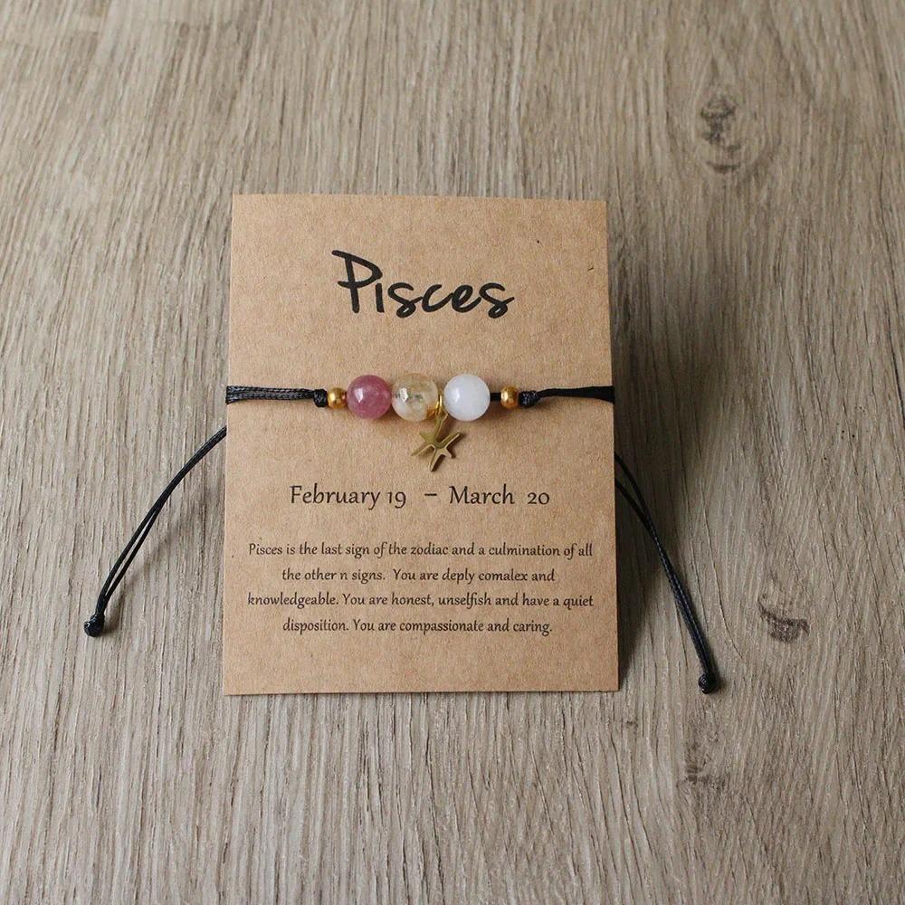 12 Zodiac Signs Natural Stone Handmade Braided Bracelet Minimalist Woven Jewelry for Women Men