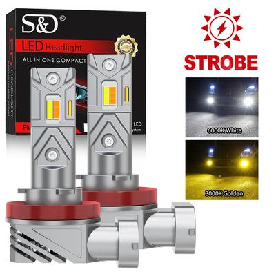2Pcs Flash White/Yellow Strobe Dual Color H11 H8 H9 LED Fog Light Bulbs H16(JP) 9006 HB4 9005 HB3 LED CSP Car DRL Driving Lamp Auto Day Running Light