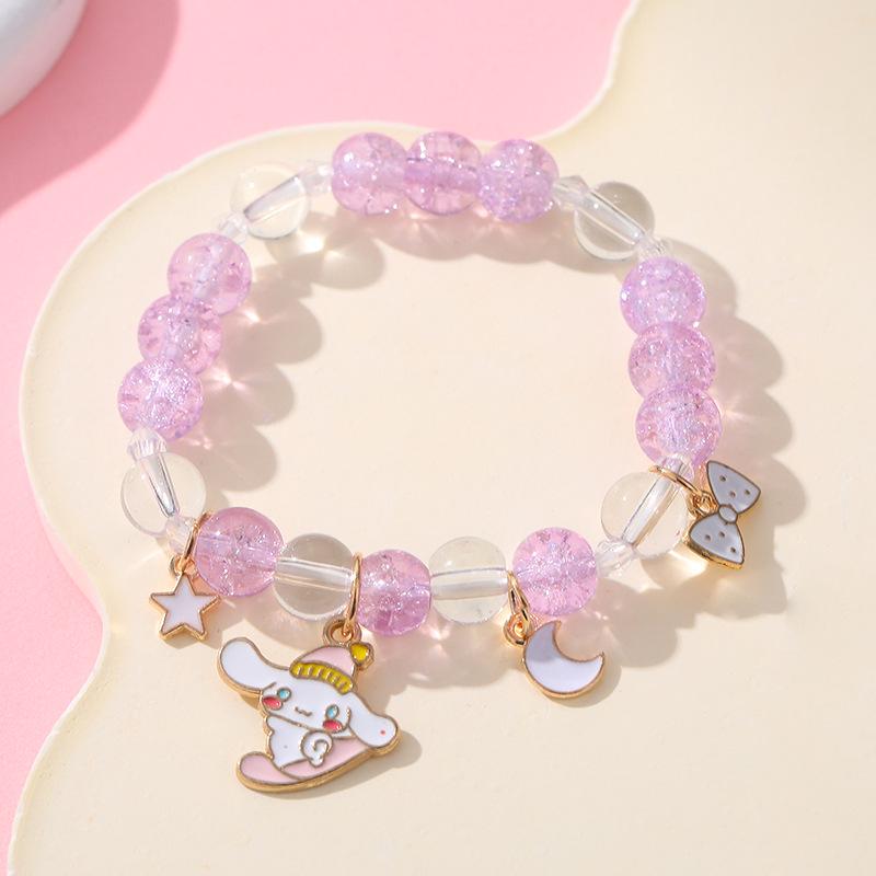 Sanrio Cinnamoroll Crystal Beaded Bracelet - Handmade Cartoon Gift for Female Students, Friends, and Couples.