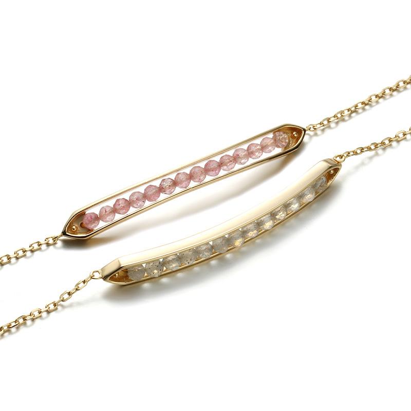 Jewelry Japanese Light Jewelry S925 Silver Natural Strawberry Crystal Labradorite Simple Commuter Pea Bracelet New Style