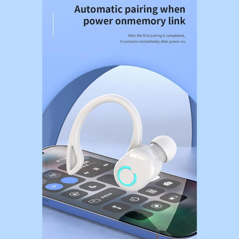 Wireless Earbuds with Earhooks Bluetooth-compatible Single Earphone Business Headphone Over Ear Buds Long Battery Life