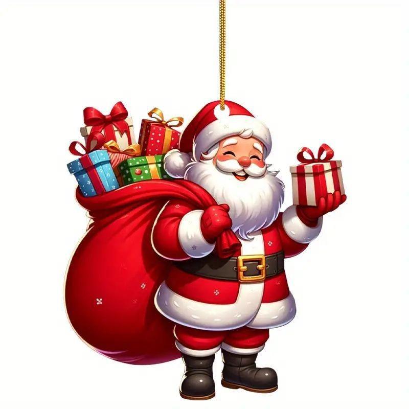 

Очаровательное рождественское 2D акриловое украшение Санта-Клауса для декора салона автомобиля на праздник 1