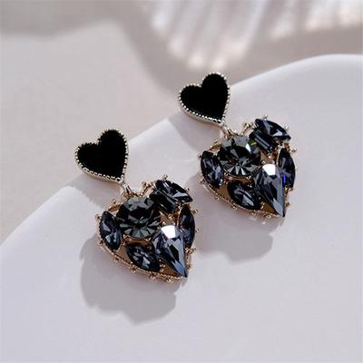 Orecchini a bottone con strass neri di lusso leggeri, accessori per gioielli da donna e ragazza