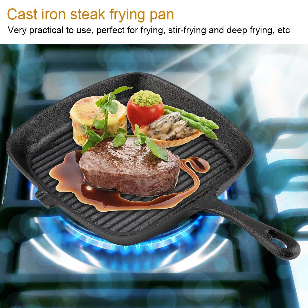 Cast Iron Grill Pan, Nonstick Coating   Grill Skillet Stk Frying Pan Even Hting Kitchen Cookware All Stovetops Compatible for Indoor Outdoor RV C