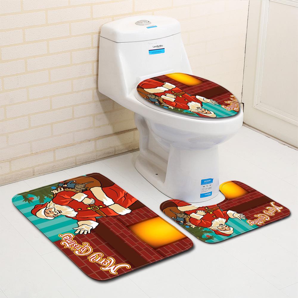 Christmas Bathroom Floor Mat Toilet Three-Piece Set