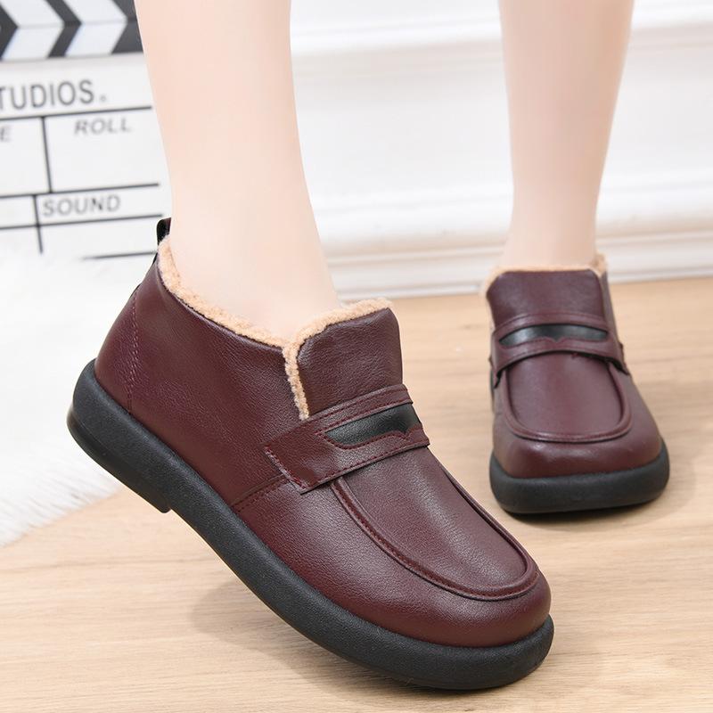 

Зимняя новая модная обувь для снега бархатная утолщенная теплая обувь для мамы водонепроницаемая кожаная поверхность на одной педали мягкая подошва хлопковая обувь женская 41