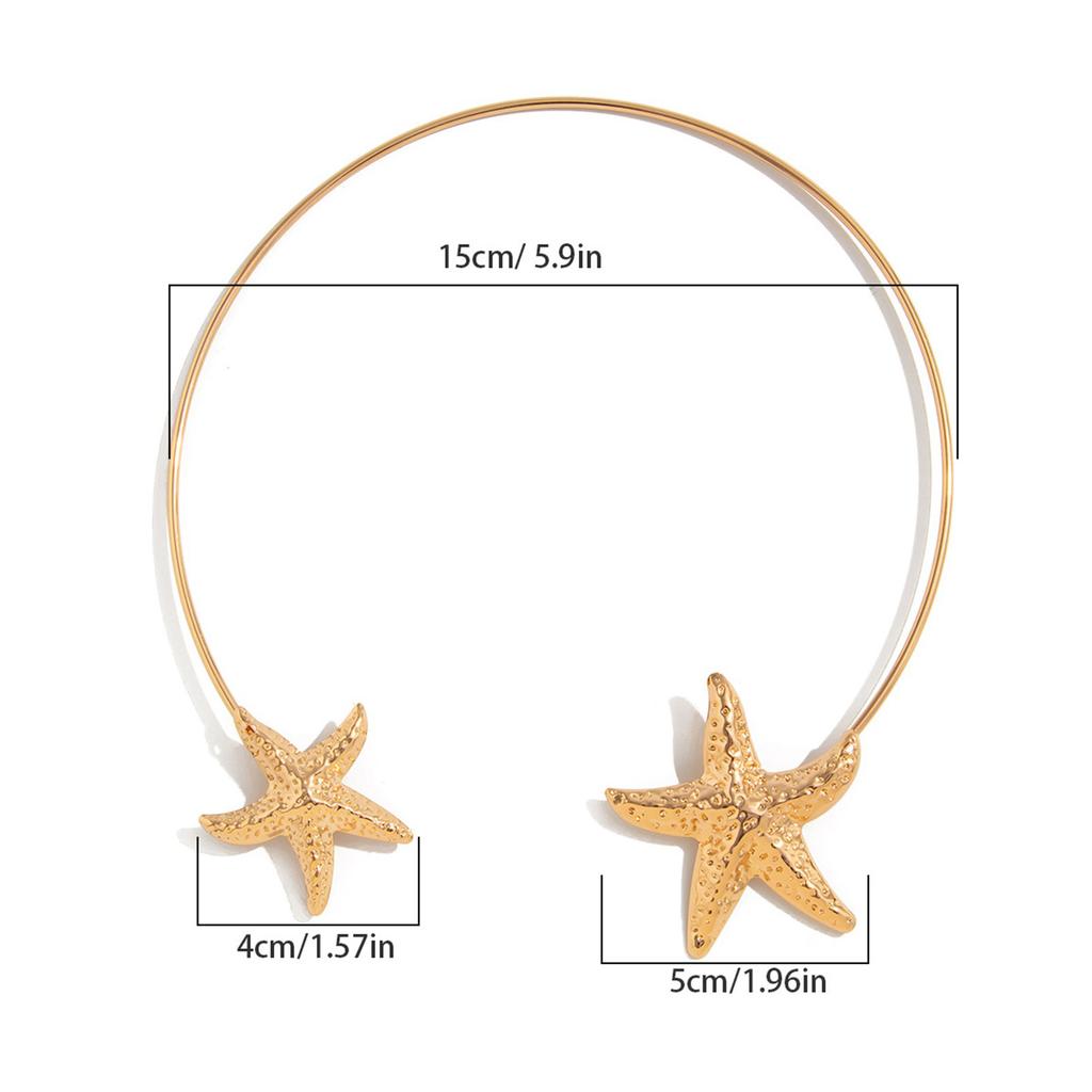 Ocean Inspired Metal Flower/Starfish Open Collar Necklace Adjustable Neckchain Handmade Clavicle Chain Accessories