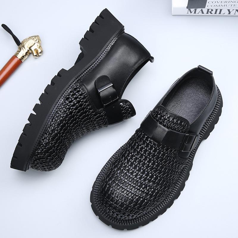 Big Head Derby Shoes Men's Advanced Sense Commuting Thick Sole Hand-woven One Pedal Hollow Breathable Casual Heightening Tide Shoes
