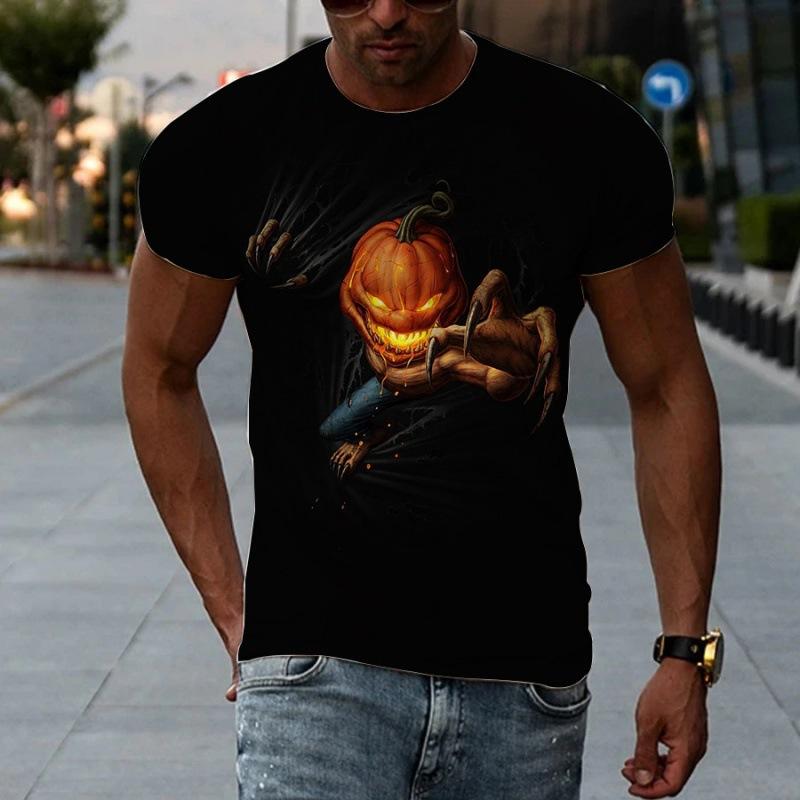 Men's Halloween Print Short Sleeved 3D T-shirt Top Round Neck Casual Outdoor Sports Tee Shirts Summer
