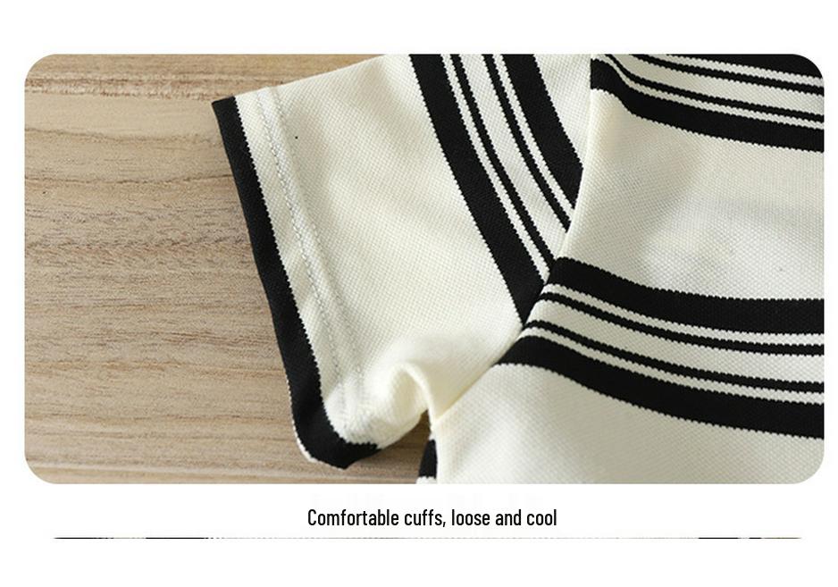 2025 Kids' Striped POLO Shirt - Unisex Summer Lapel Short Sleeve Color Block Top, Korean Style