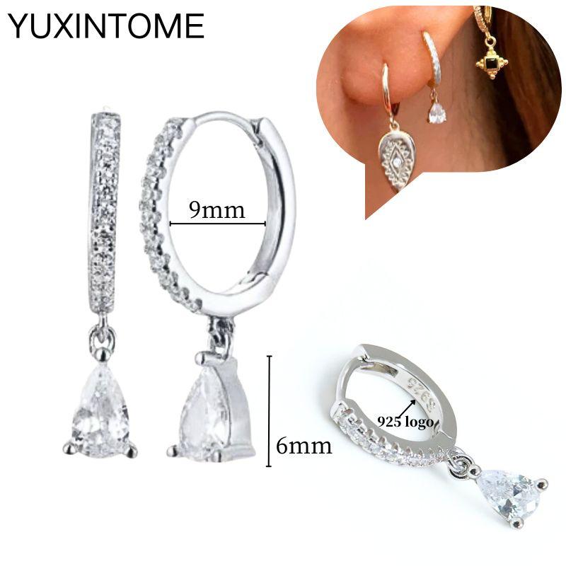 925 Sterling Silver Ear Needle Fashion Hoop Earrings White Crystal Luxury Women's Silver Earrings Wedding Women's Jewelry Gift