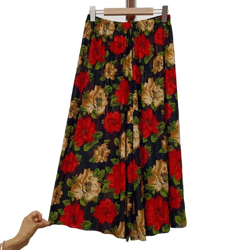 

Женские летние повседневные брюки-кюлоты большого размера с высокой талией и широкими штанинами, свободные тонкие укороченные брюки с эластичной резинкой на талии и цветочным принтом One Size