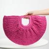 Casual Rattan Wicker Tote Bag Large Capacity Woven Designer Beach Bag Women's Straw Summer Half-moon Beach Handbag Shopper Tote