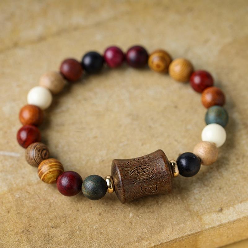 Red Pine & Green Sandalwood Beads with Shoushan Stone Bracelet - Unisex Chinese Style