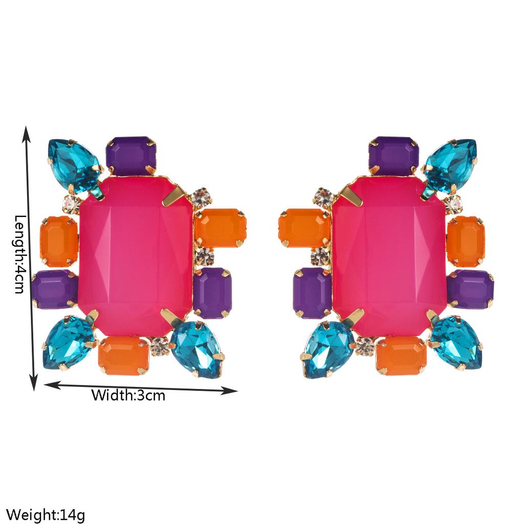 European and American New Fashion Exaggerated Earrings Super Shiny Alloy Inlaid with Colorful Diamonds Personality Long Prom Earrings