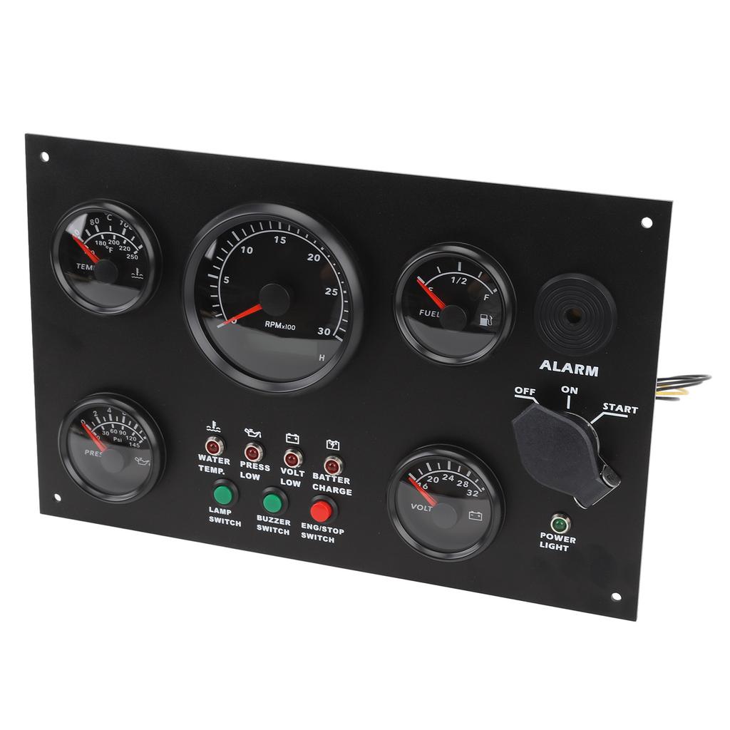 300x190mm Boat Gauge Panel 0 To 3000 RPM Water Temp Oil Level Voltage Pressure Tachometer Panel for Yachts Ships Black