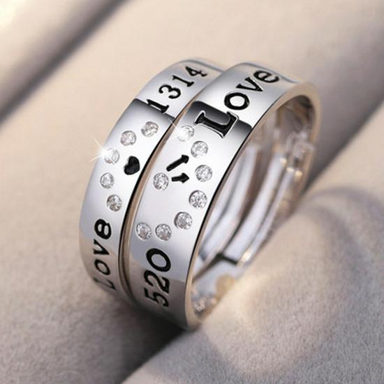 European & American Silver-Plated Zircon Wedding Rings - Korean Style Open Couple Rings for Women