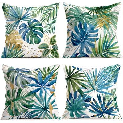 4 Stück Aquarell Tropische Pflanzenblätter Kissen Kissenbezug Polyester Kissenhülle Zierkissen Kissenbezug Zuhause Auto Sofa Dekor