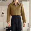 INCERUN Men Lapel Neck Long Sleeve Zip-Up Texture Cropped Casual Shirts