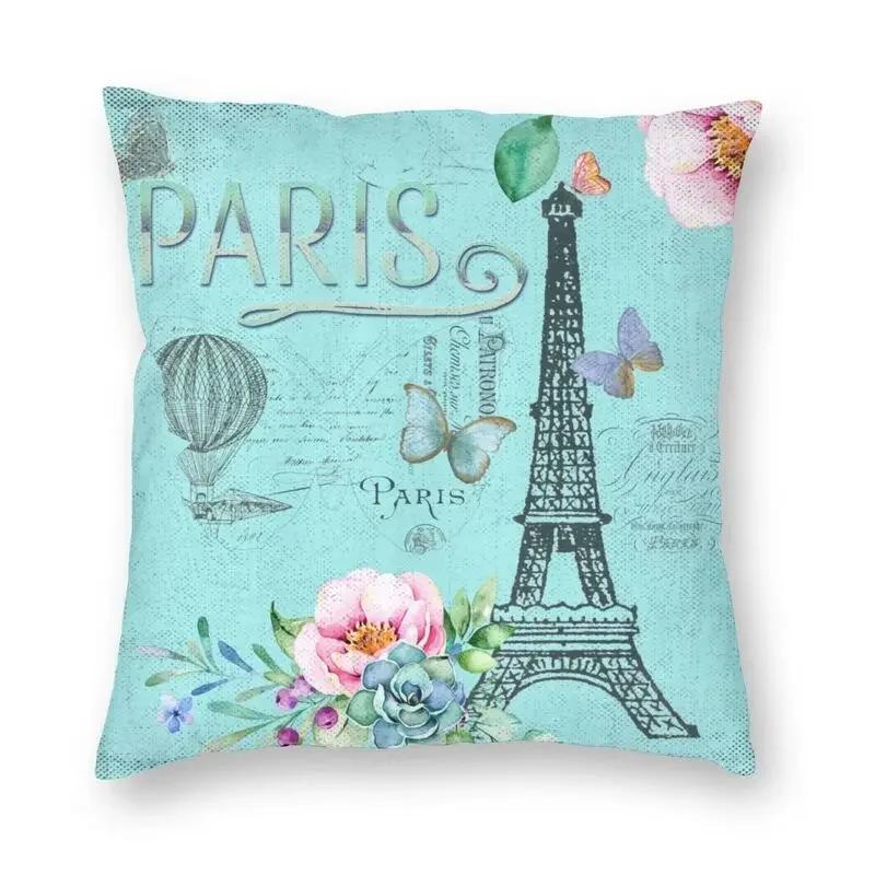 France Eiffel Tower Cushion Cover 40x40 Home Decor Print Romantic Vintage Style Throw Pillow Case for Sofa Double Side