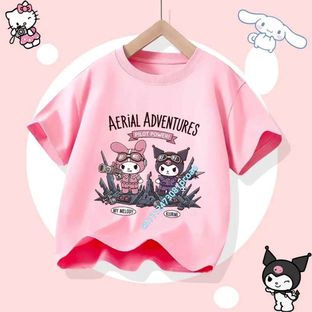 2026 Kuromi's new children's  short-sleeved girls' casual top, summer T-shirt, featuring Sanrio series cartoon prints