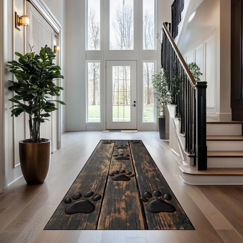 Stone-Inlaid Mosaic Carpet, Round Pattern Array in Earth-Tone Palette Rug, Textured Floor Mat for Modern Entryway Decoration