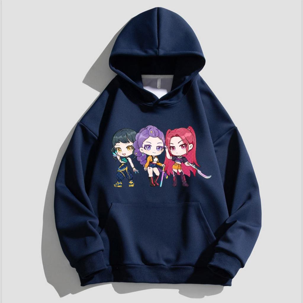 Kpop Children's Cartoon Printed Hooded Sportswear Casual Street Style Anime Idol Combination Printed Long Sleeved Girls' Top