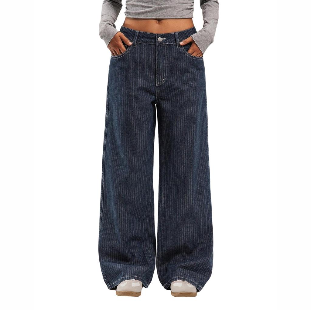 Womens High Waisted Jeans Stretchy Flared Straight Leg Loose Trendy Hem Denim Pants