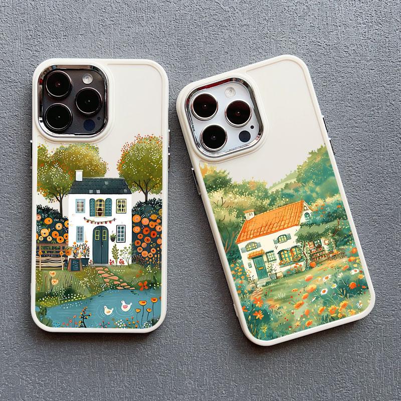 Rural Style Coffee Shop Silicone Phone Case For iPhone 13 14 15 11 Pro Max Plus 16 12 Pro Max Plus XR X XS 7 8 Plus White Covers