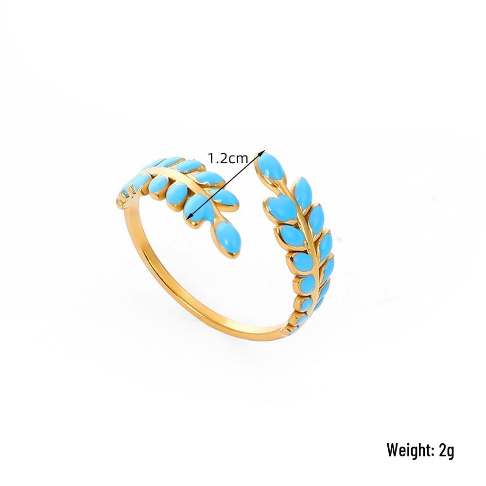European Ethnic Colorful Stone Open Stainless Steel Drip Oil Turquoise Adjustable Ring