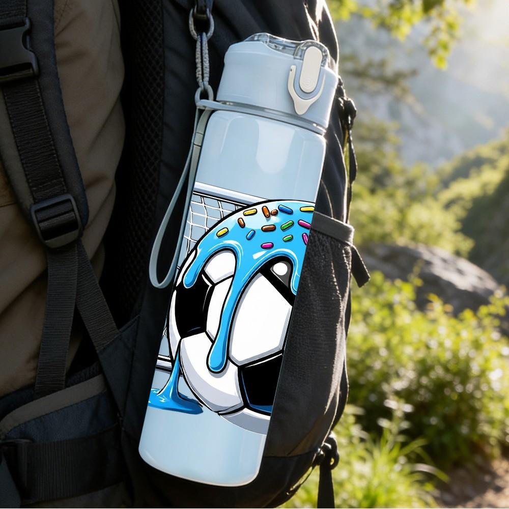 1PC Soccer Helmet Ball Sport Cartoon 750ml Color Plastic Sports Water Bottle Leakproof Flip Straw Lid Suitable for Sports Office Home Use