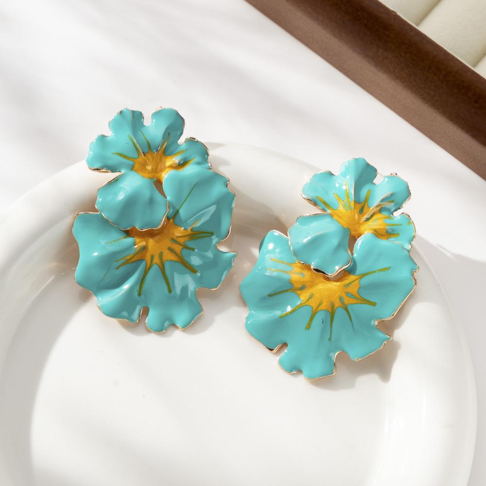 

Style European Chic Enamel Drop Oil Floral And Leaf Earrings Women For озеро синього кольору
