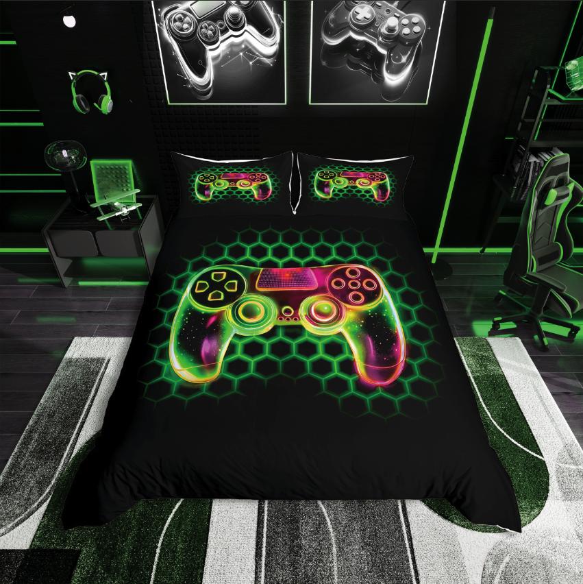 Homewish Video Game Duvet Cover Set,Gradient Gamepads for Boys Bedding Set,Abstract Gamer Decor