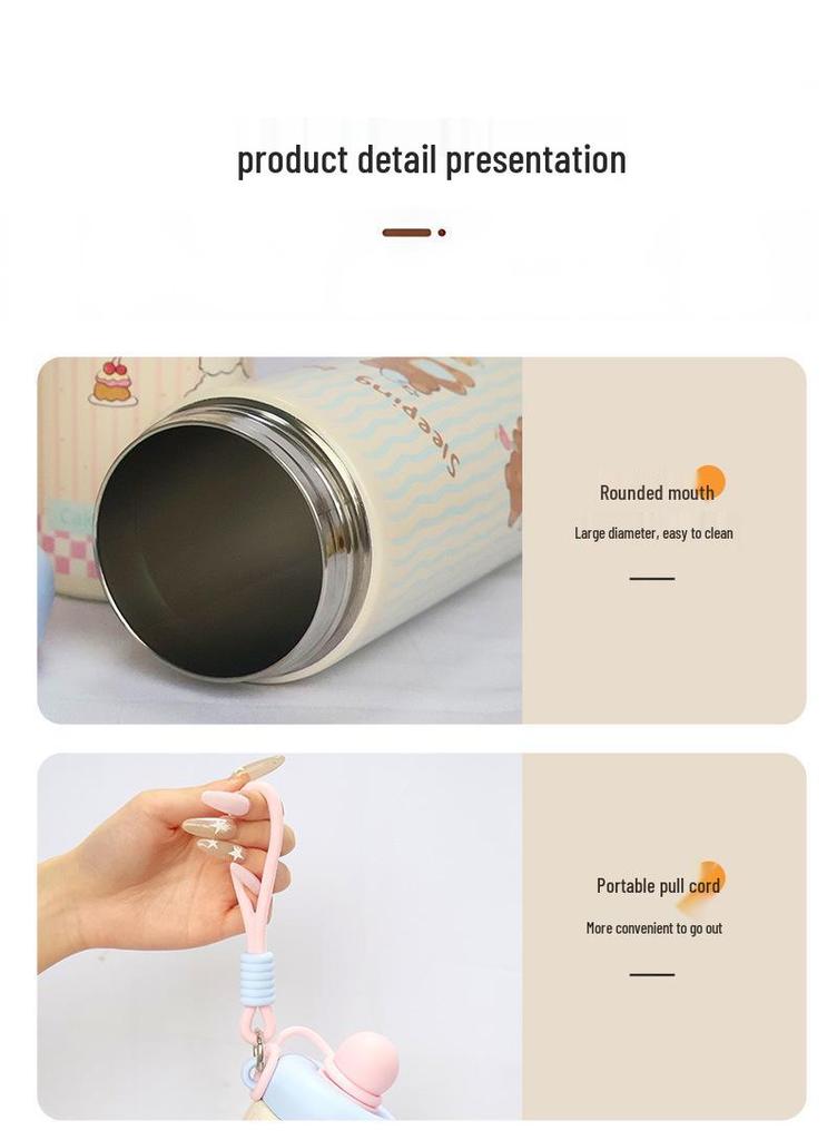 Cute Cartoon Animal Thermos with Straw & Lanyard - 316 Stainless Steel Children's Portable Cup