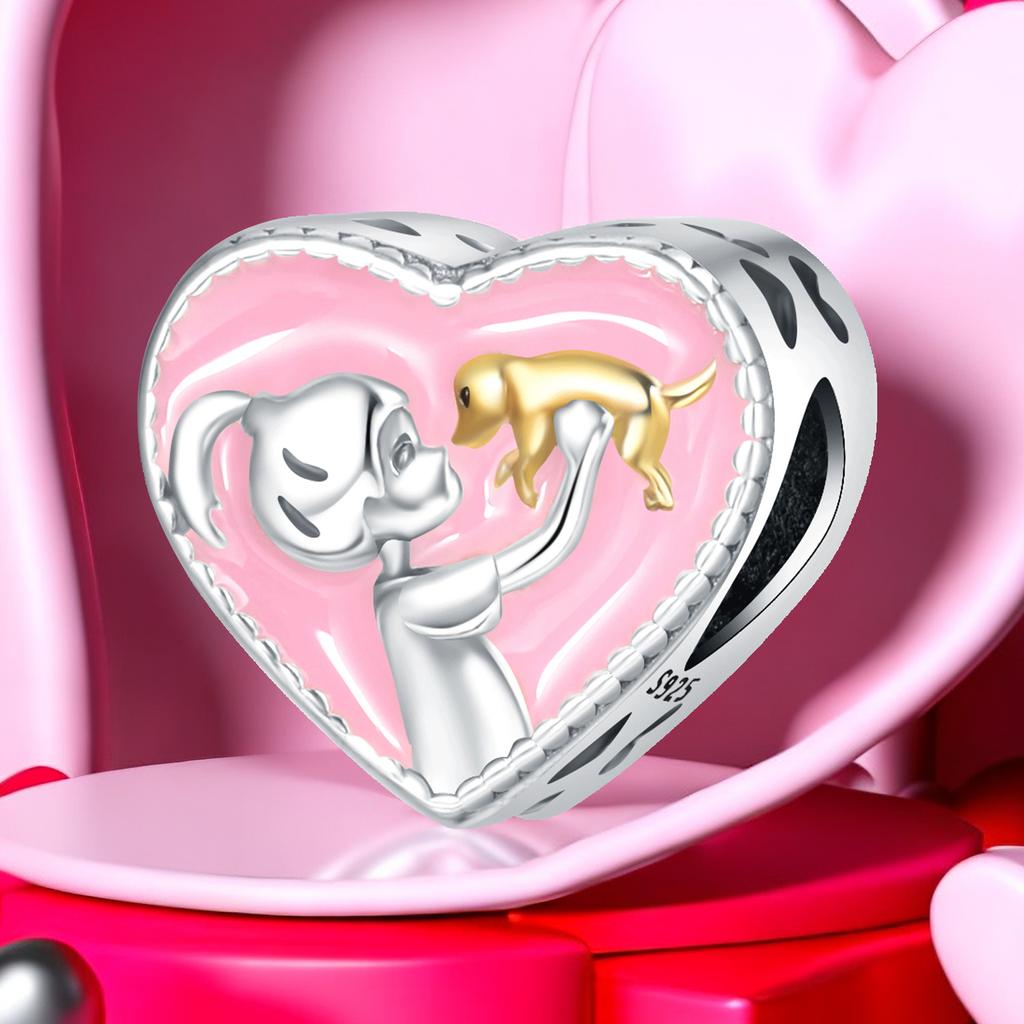 Copper Flower Love Heart Pink Series Charms Beads Fit Original Wear Bracelets Diyjewelry Accessories