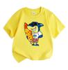 Kids Boys Girls 100% Cotton Crew Neck Short Sleeve T-Shirt, Cool Surfing Shark Cartoon Printed Casual Soft Breathable Summer Top for Children Daily We