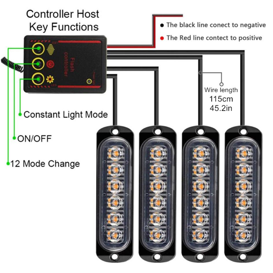Car Front Grille Lighting 12V 24V Amber LED Emergency Strobe Warning Lights Car Flash Beacon Yellow White Signal Lamp
