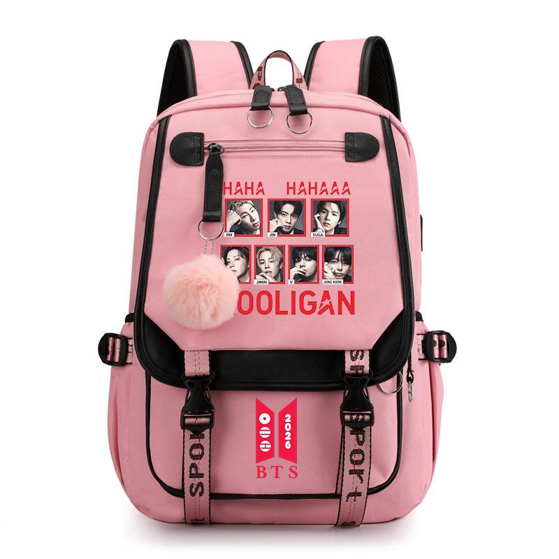 BTS Fashion Contrast Color Backpack for Students, Lightweight Large Capacity School Bag