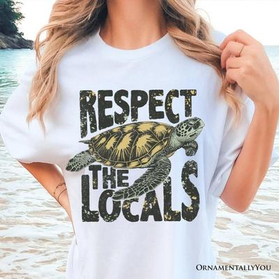 Respect the Locals Turtles T-and Kids Tshirt, Retro Grunge White and Natural Tee for Ocean and Beach Lovers