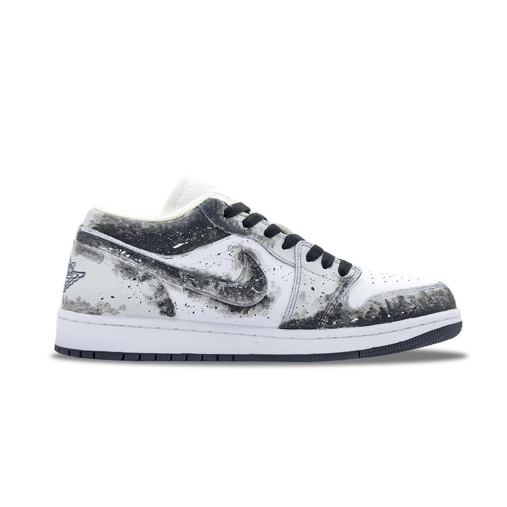 Jordan Air Jordan 1 Funi Meteor Ink Abrasion Resistant Low Top Vintage Basketball Shoes Men's Black White 553558-153(Team348-Funi )