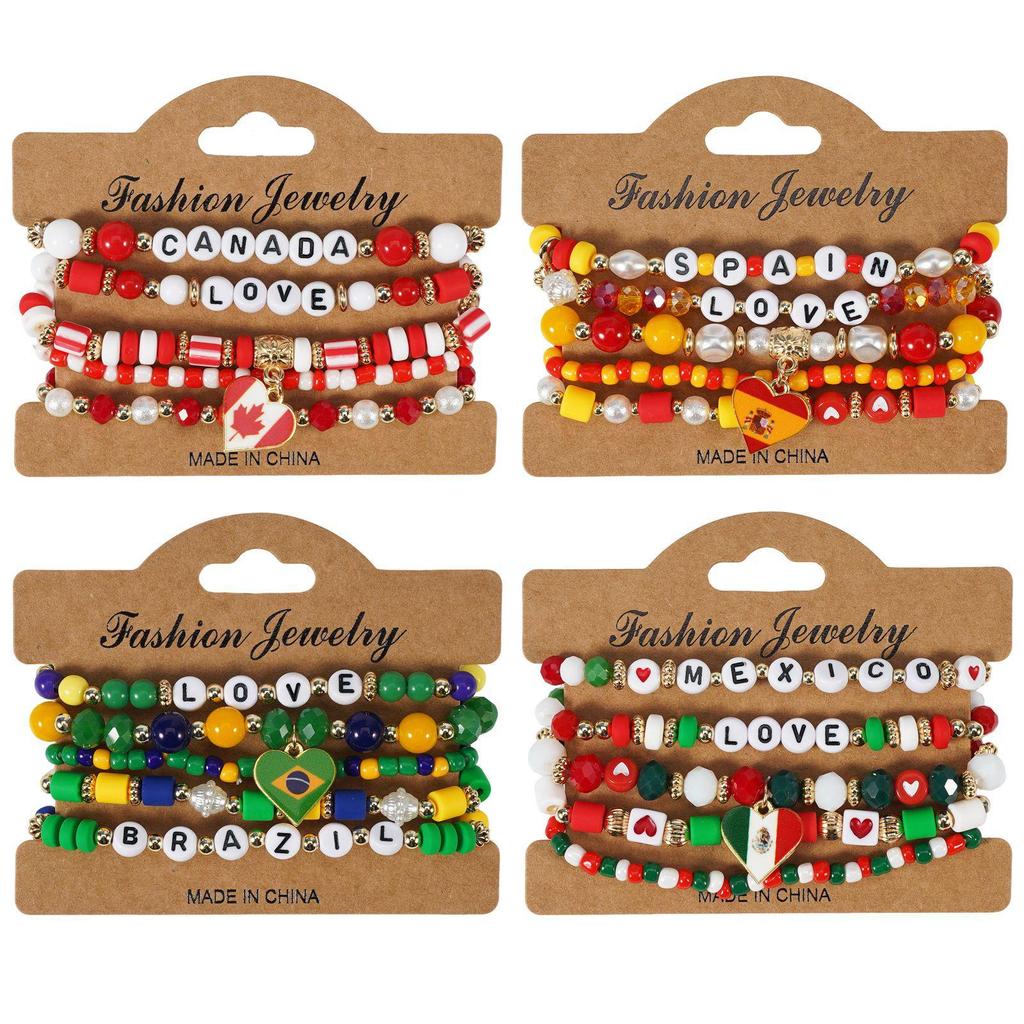 Bohemian World Cup National Pattern Seed Bead Pendant Bracelet Set