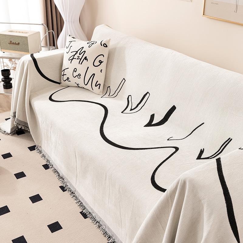 Bohemia Sofa Blanket with Tassel Chenille Fabric Anti-cat Scratch Sofa Slipcovers Universal Armchair Blanket Picnic Mat
