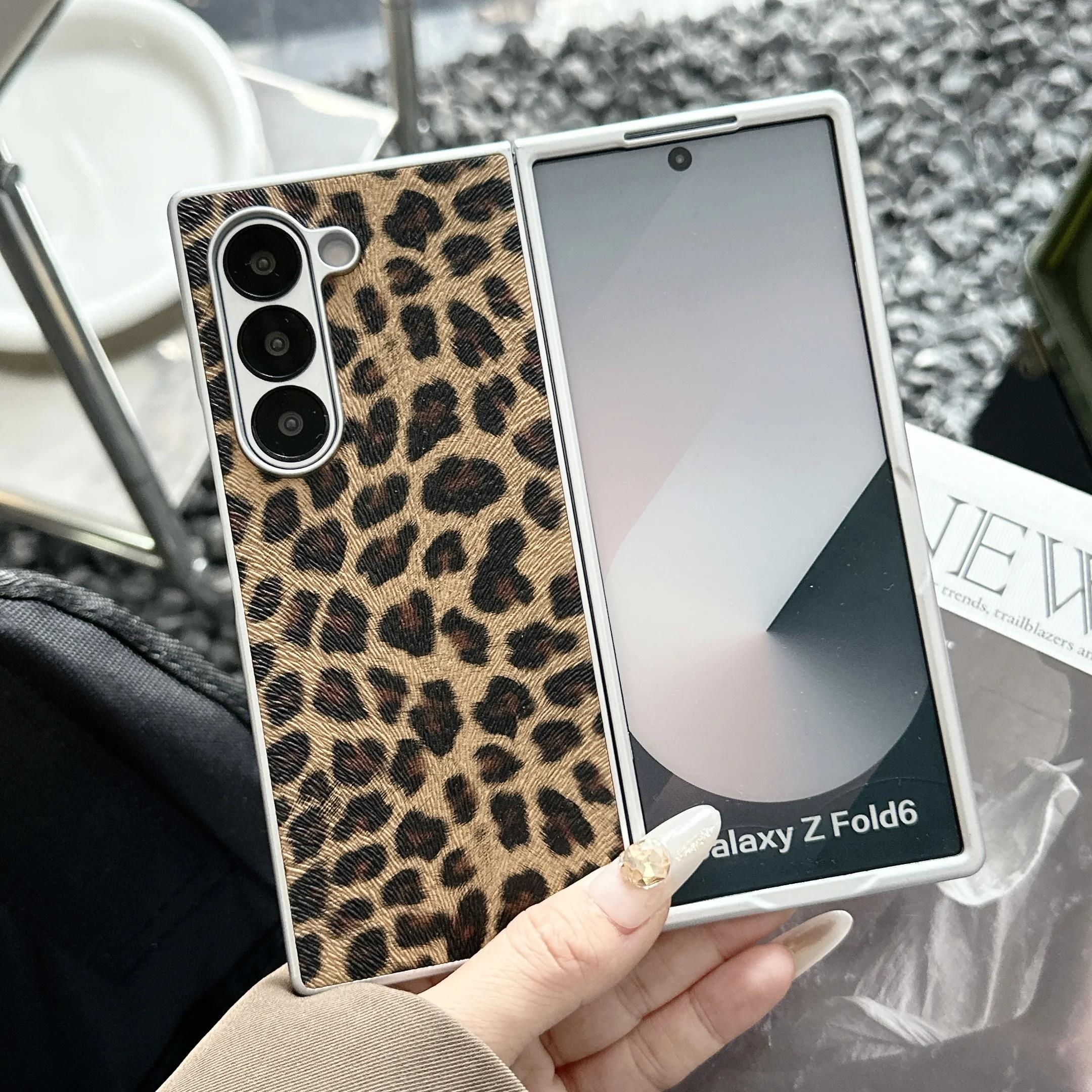 

Роскошный чехол для телефона с серебристой рамкой и леопардовым принтом для Samsung Galaxy Z Fold 7 6 5 4 3 Sle Кожаный Противоударный Защитный Чехол Galaxy Z Fold7 коричневый