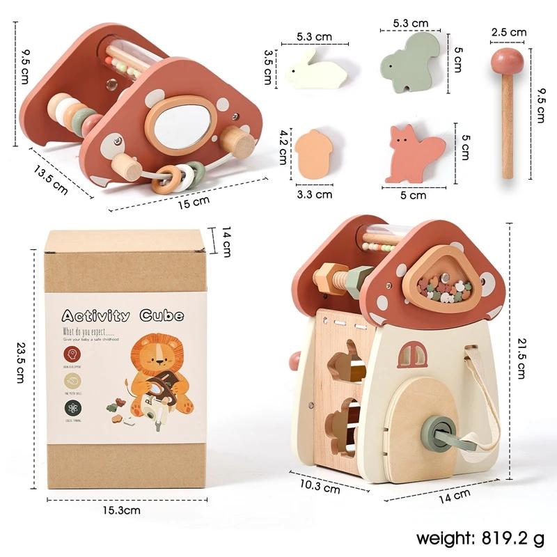 Wooden Building Block For Babies Music Percussion Game Newborn Education Mushroom House 5 in 1 Cartoon Animal Shape Matching Toy