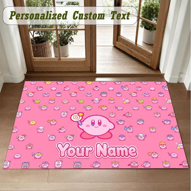 Crystal Velvet Square Rug Custom NameKirby Pattern Non Slip Home Floor Decor Rug