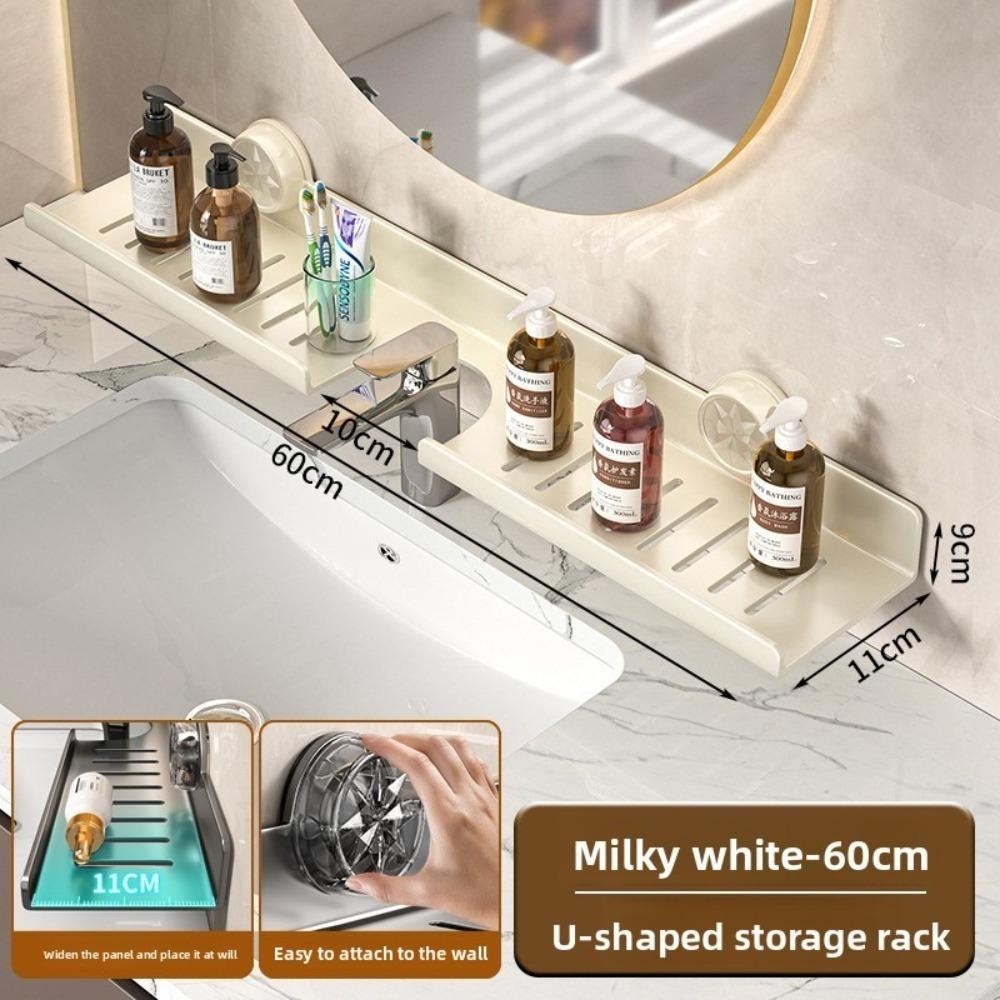 Wall Mounted Suction Cup Storage Shelf Waterproof Washbasin Countertop Shelves  Makeup