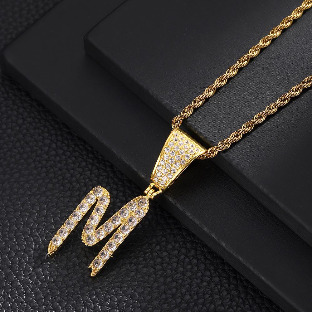 26 English Women'S Letter Pendants Necklace Twist Chain Zircon Letter Pendants Jewelry